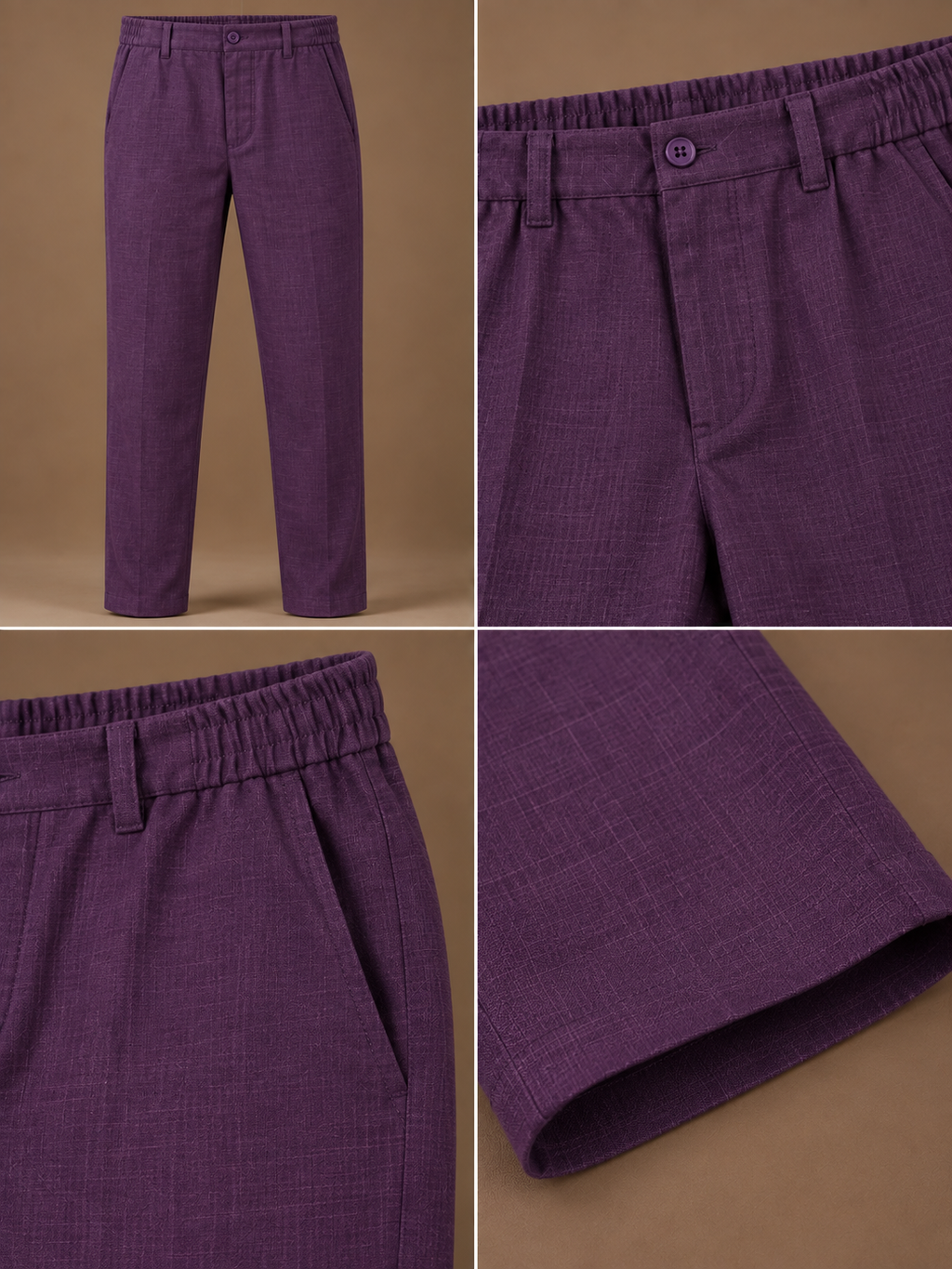 Purple Linen Half Sleeve Shirt & Pant Set