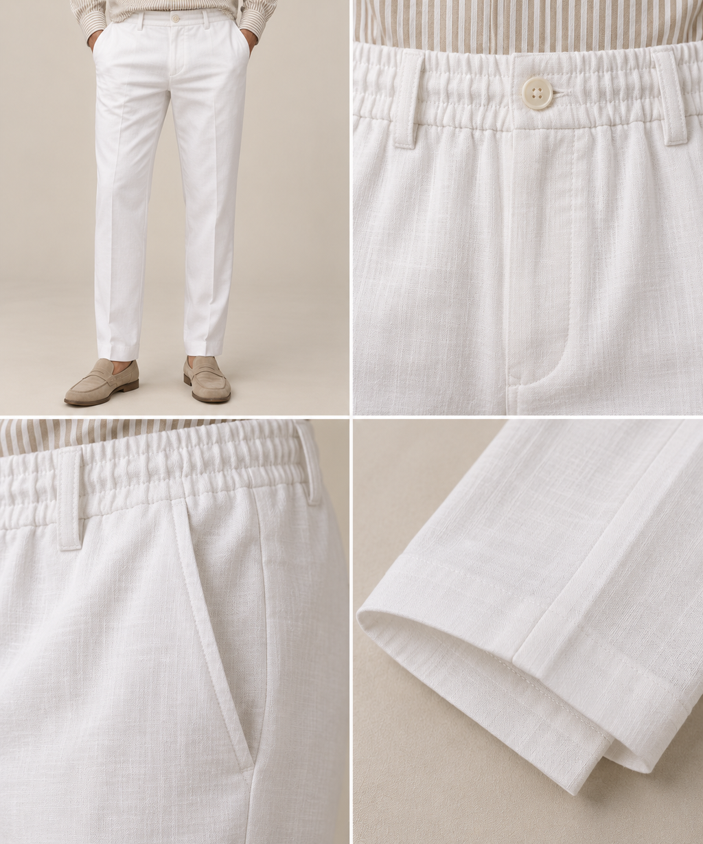 Beige Striped Shirt & White Pant Set