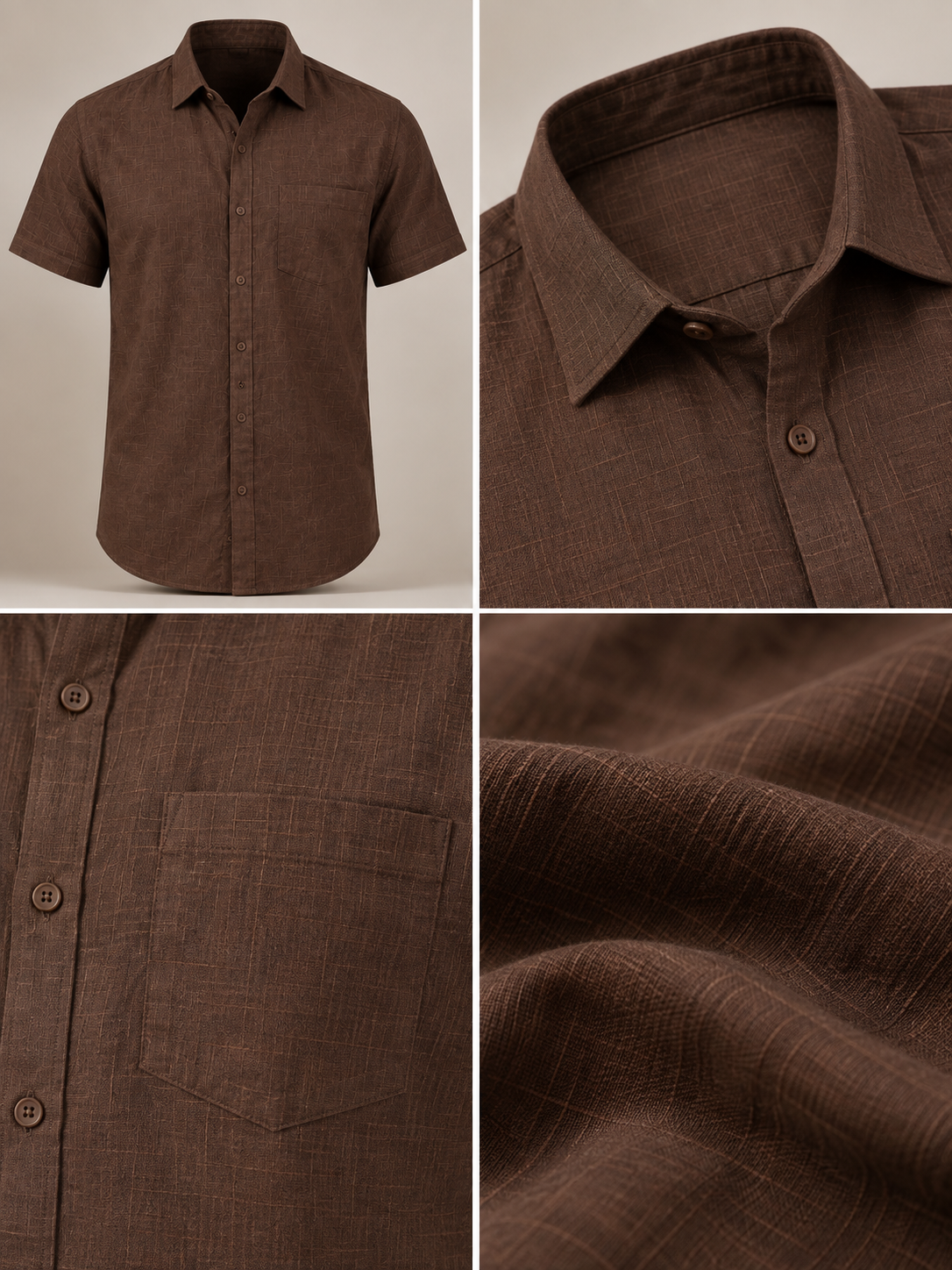 Brown Linen Half Sleeve Shirt & Pant Set
