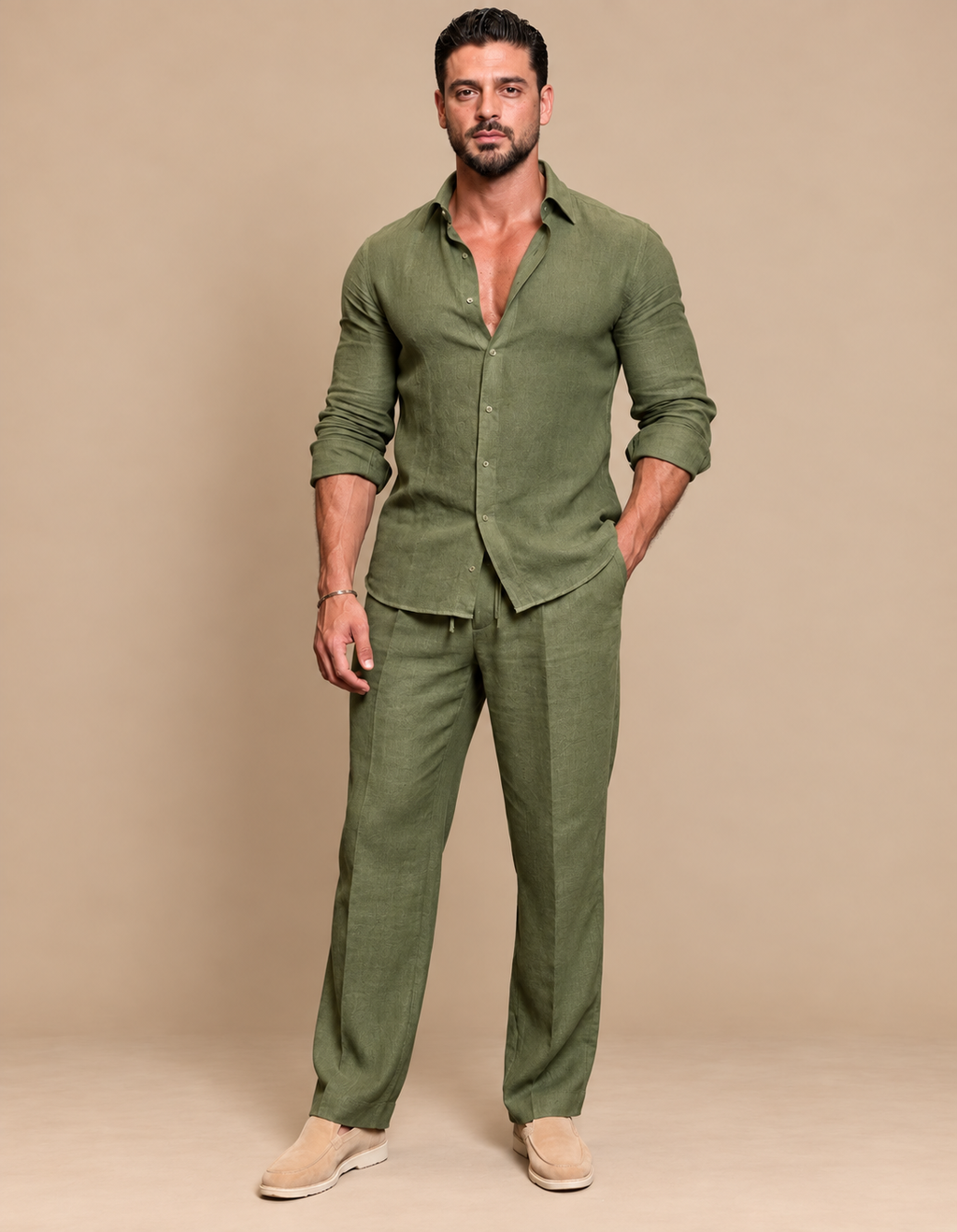 Green Linen Shirt & Pant Set