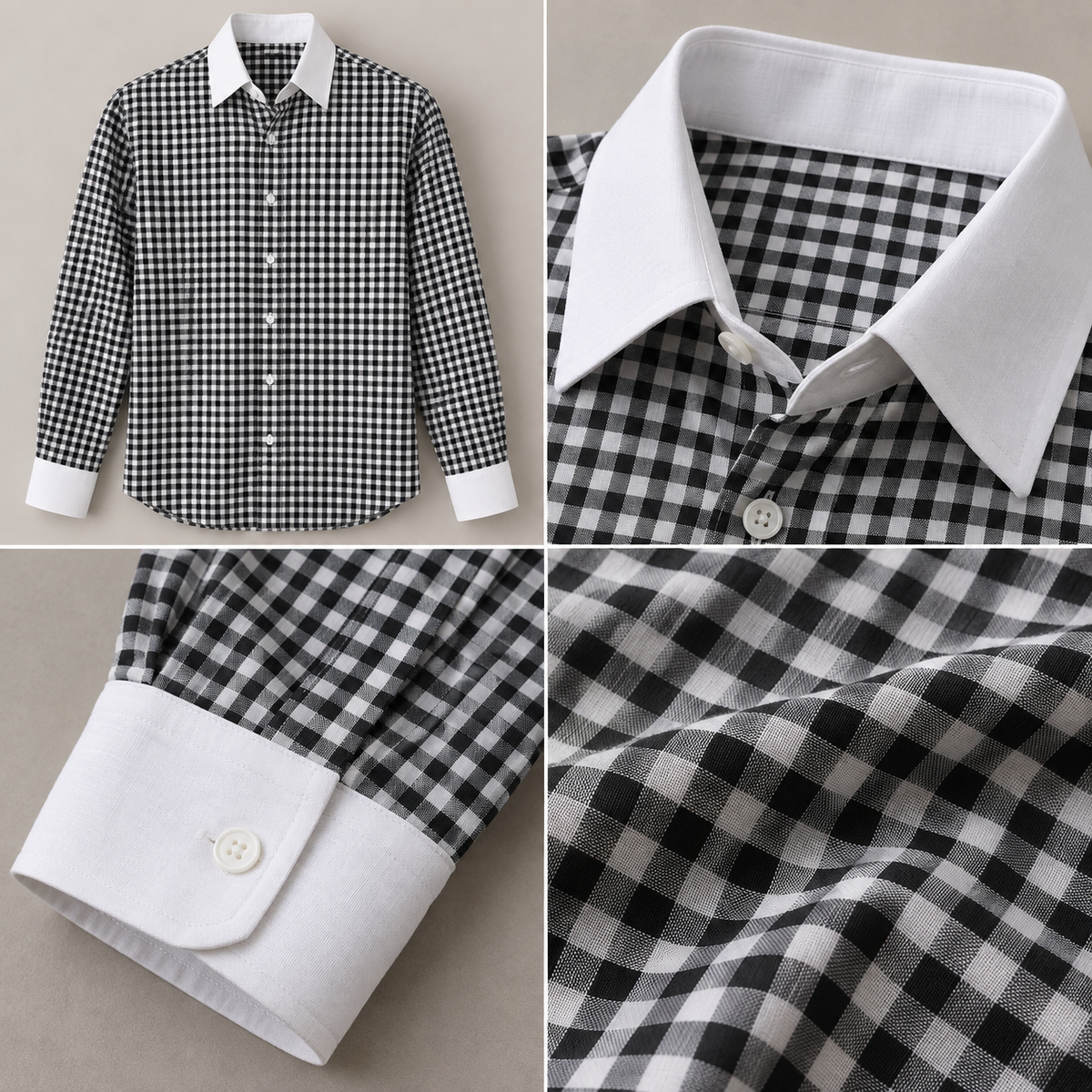 Black Checked Shirt & White Pant Set