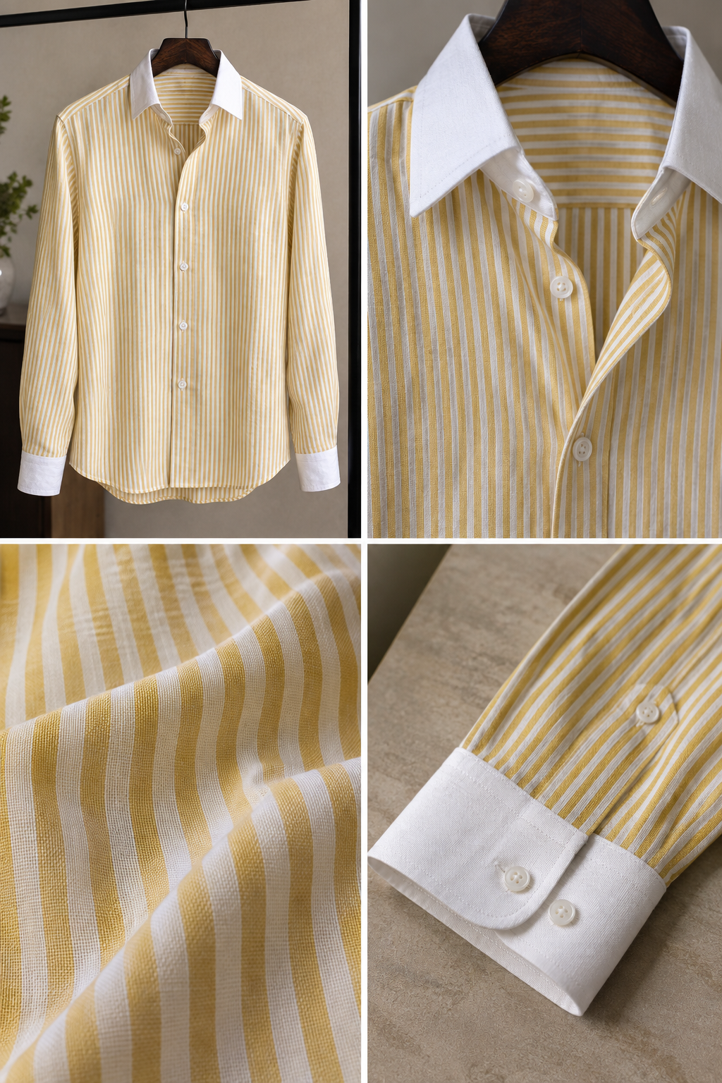 Yellow Striped Shirt & White Pant Set