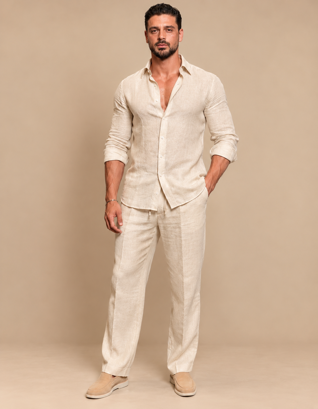 Beige Linen Shirt & Pant Set