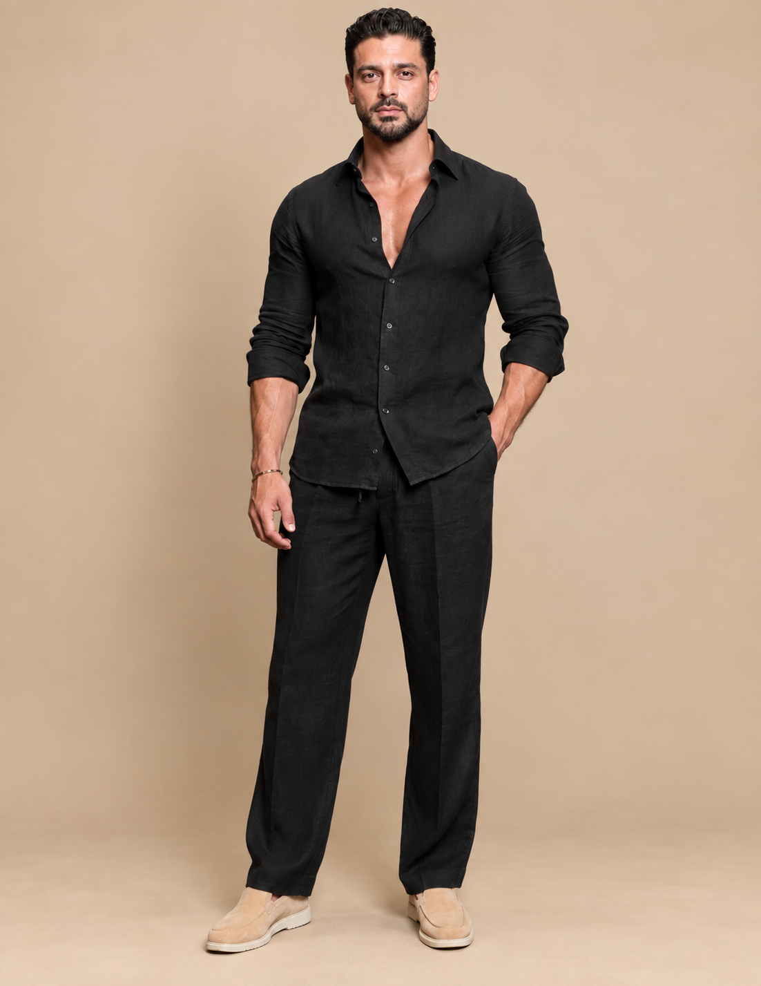 Black Linen Shirt & Pant Set