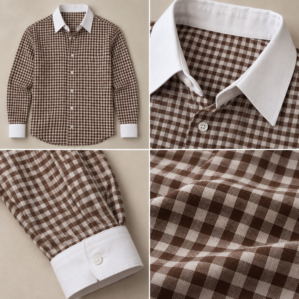 Brown Checked Shirt & White Pant Set