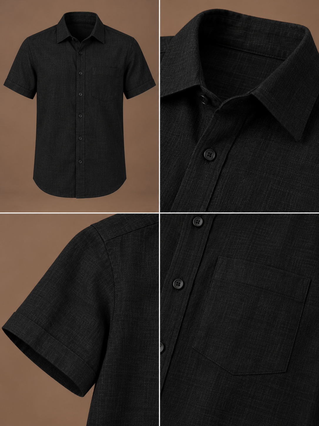 Black Linen Half Sleeve Shirt & Pant Set
