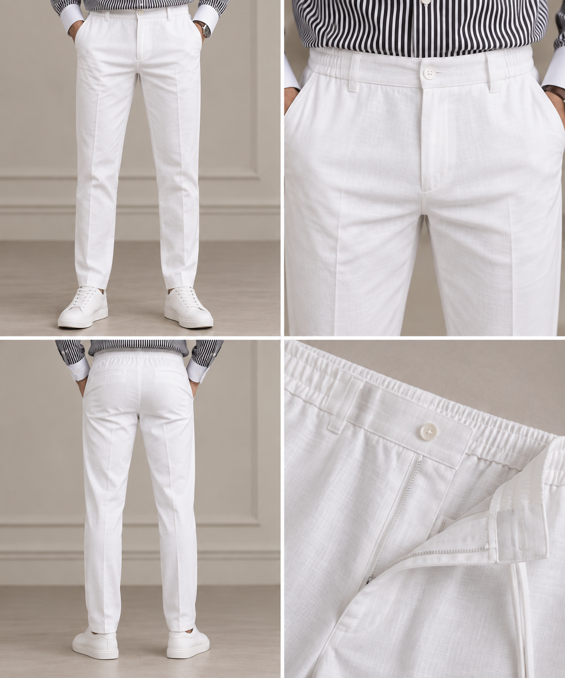 Black Striped Shirt & White Pant Set