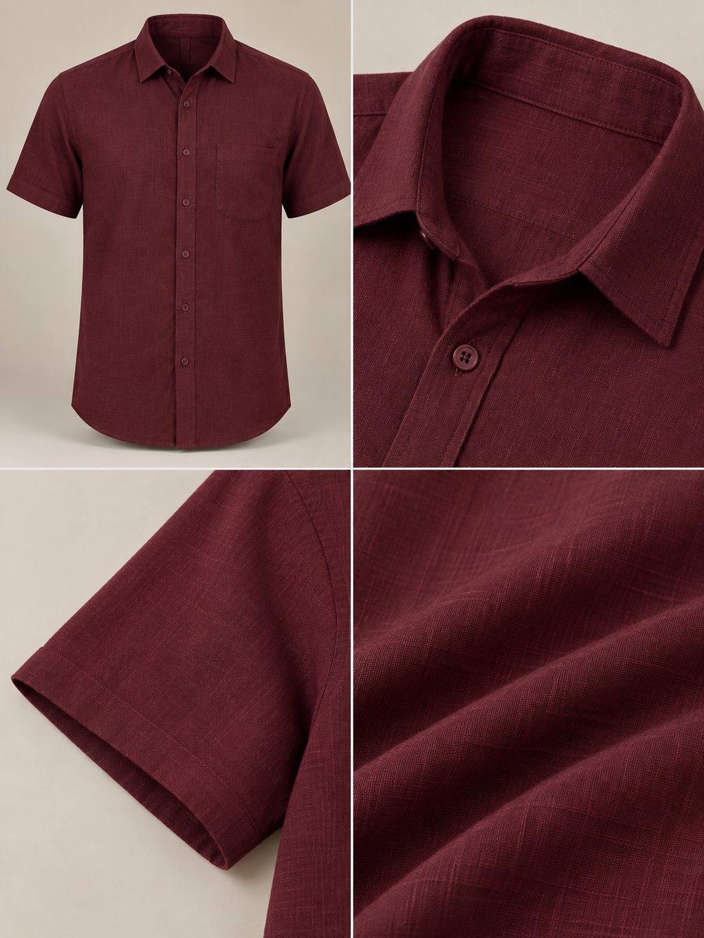 Maroon Linen Half Sleeve Shirt & Pant Set