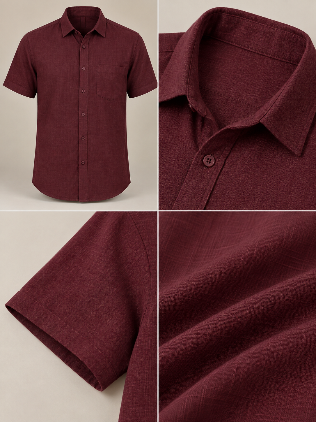 Maroon Linen Half Sleeve Shirt & Pant Set