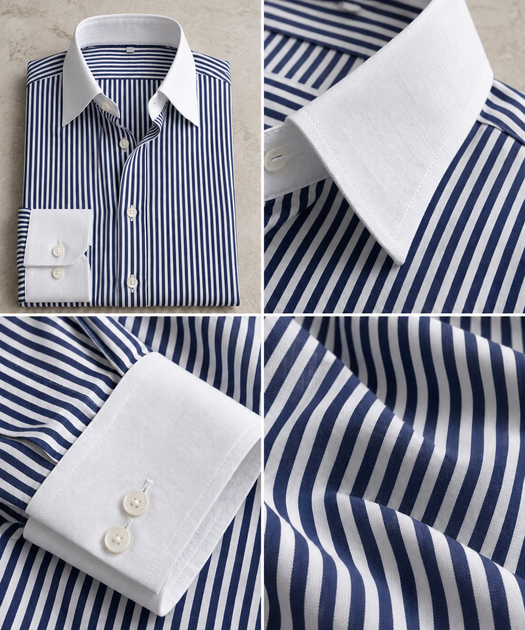Navy Striped Shirt & White Pant Set
