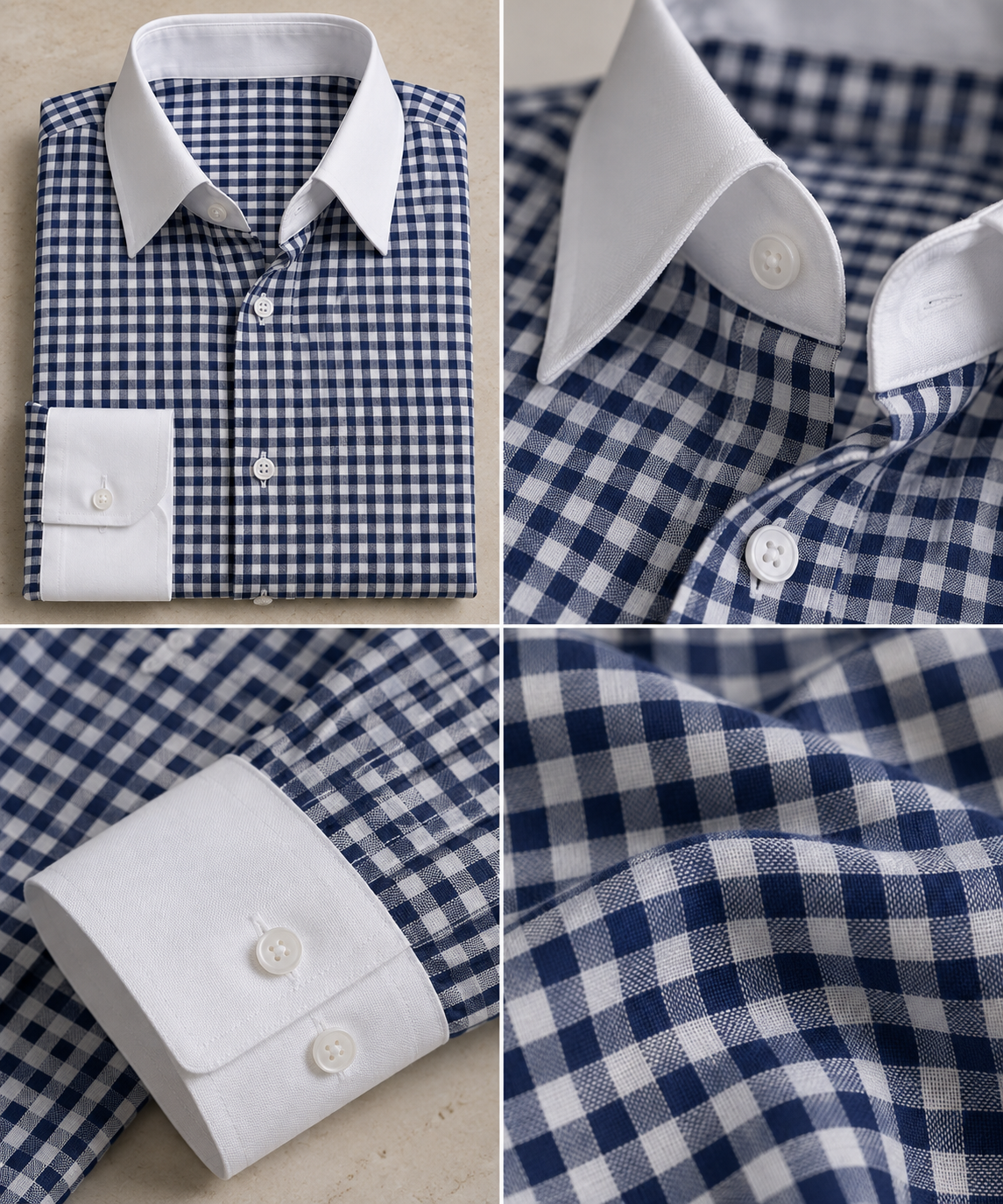 Navy Checked Shirt & White Pant Set