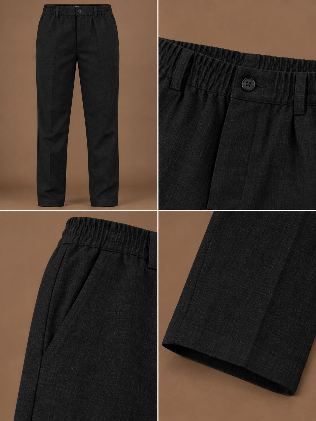 Black Linen Half Sleeve Shirt & Pant Set