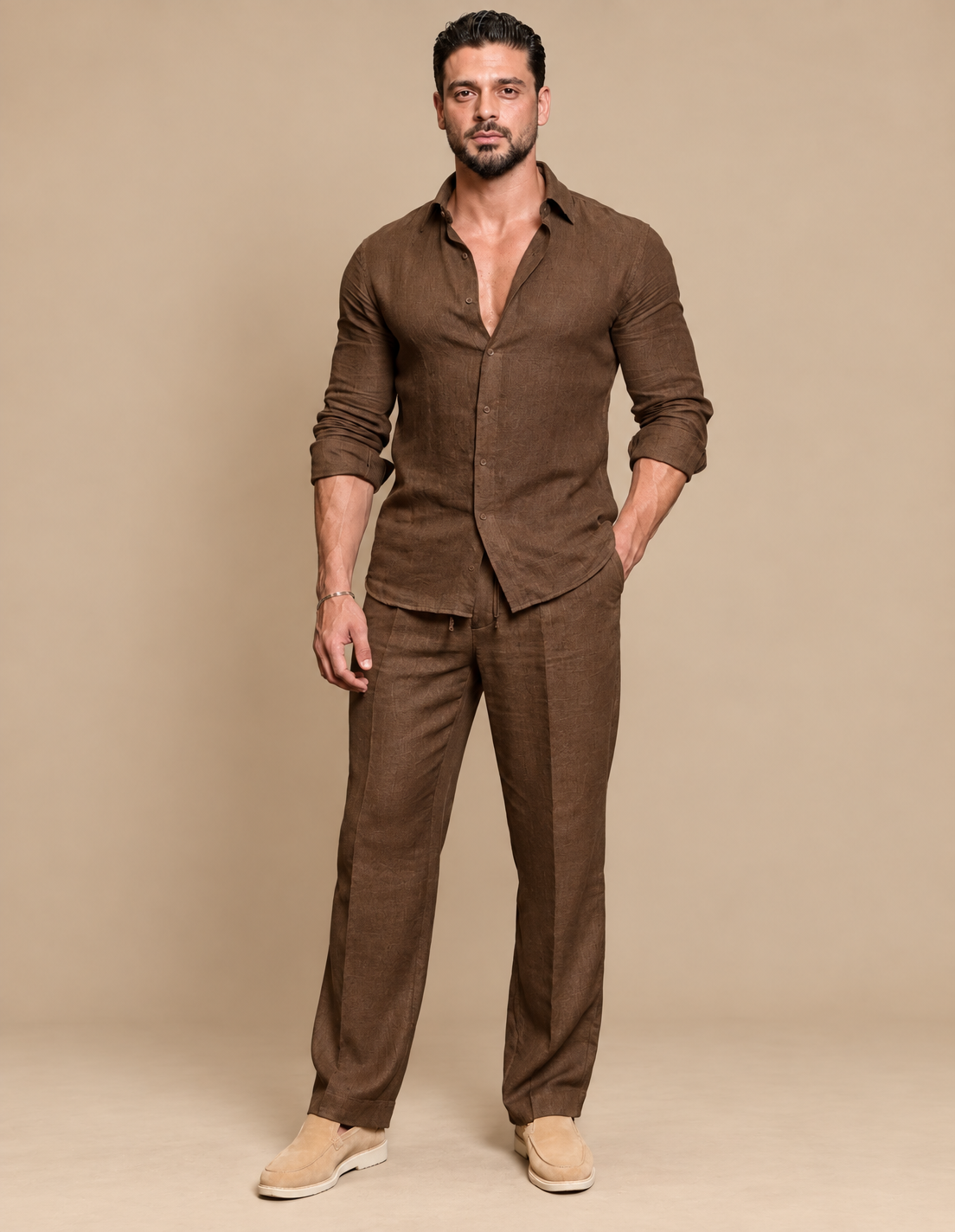 Brown Linen Shirt & Pant Set