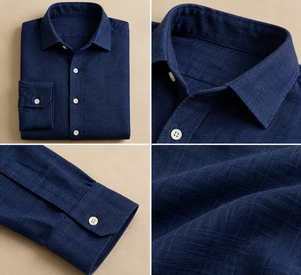 Navy Linen Shirt & Pant Set