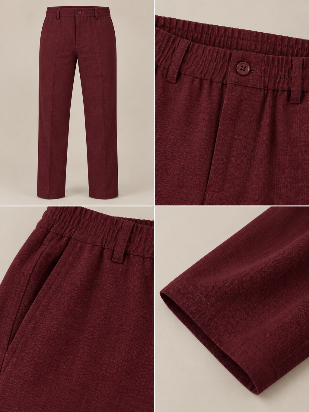 Maroon Linen Half Sleeve Shirt & Pant Set