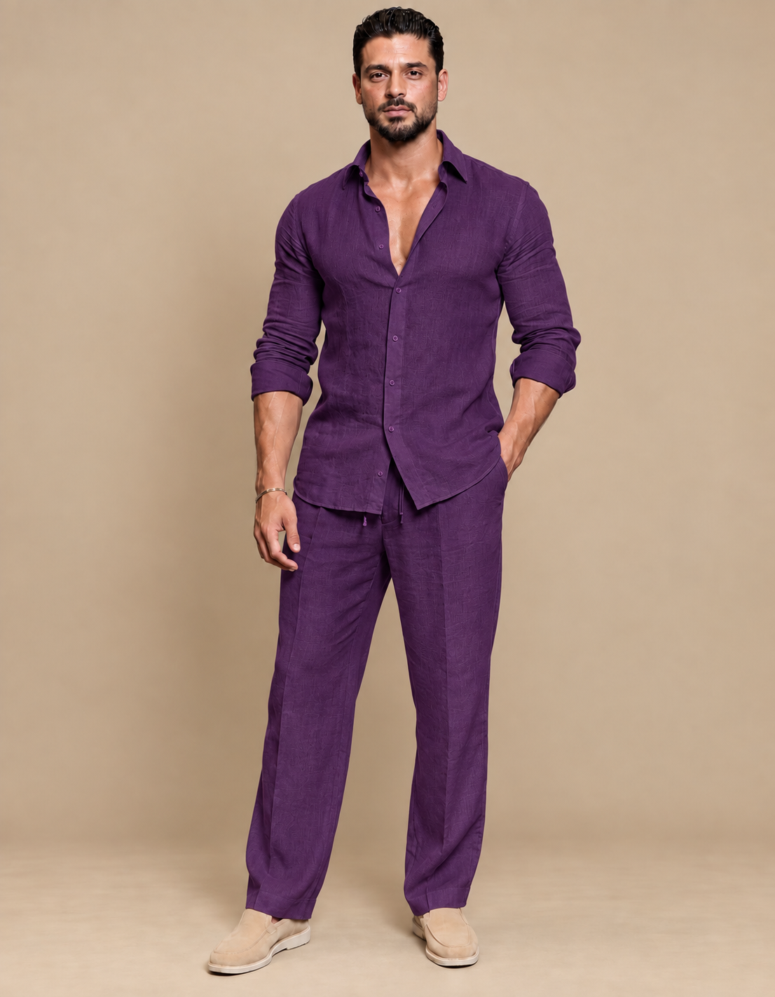 Purple Linen Shirt & Pant Set