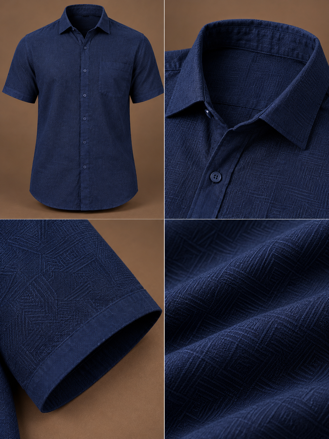 Navy Linen Half Sleeve Shirt & Pant Set