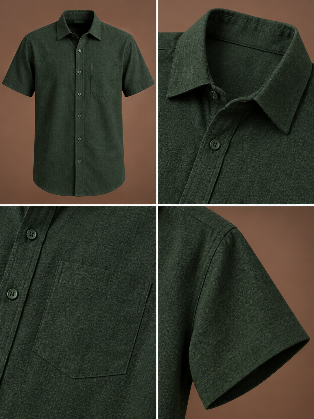 Green Linen Half Sleeve Shirt & Pant Set