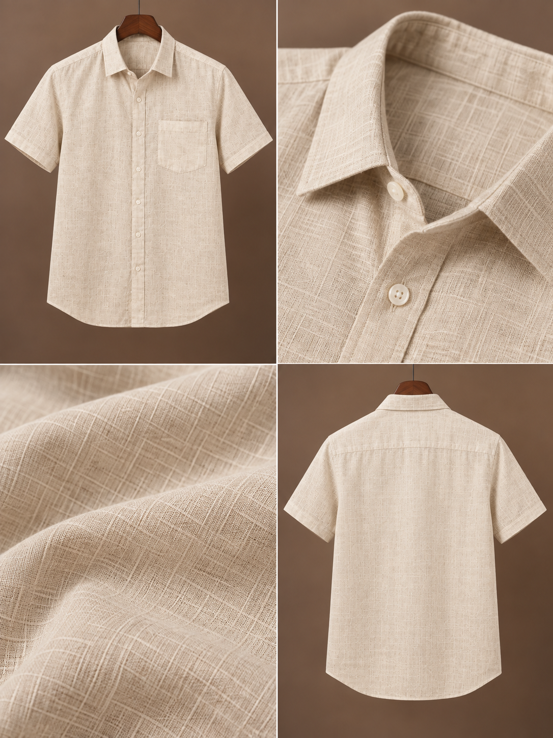 Beige Linen Half Sleeve Shirt & Pant Set