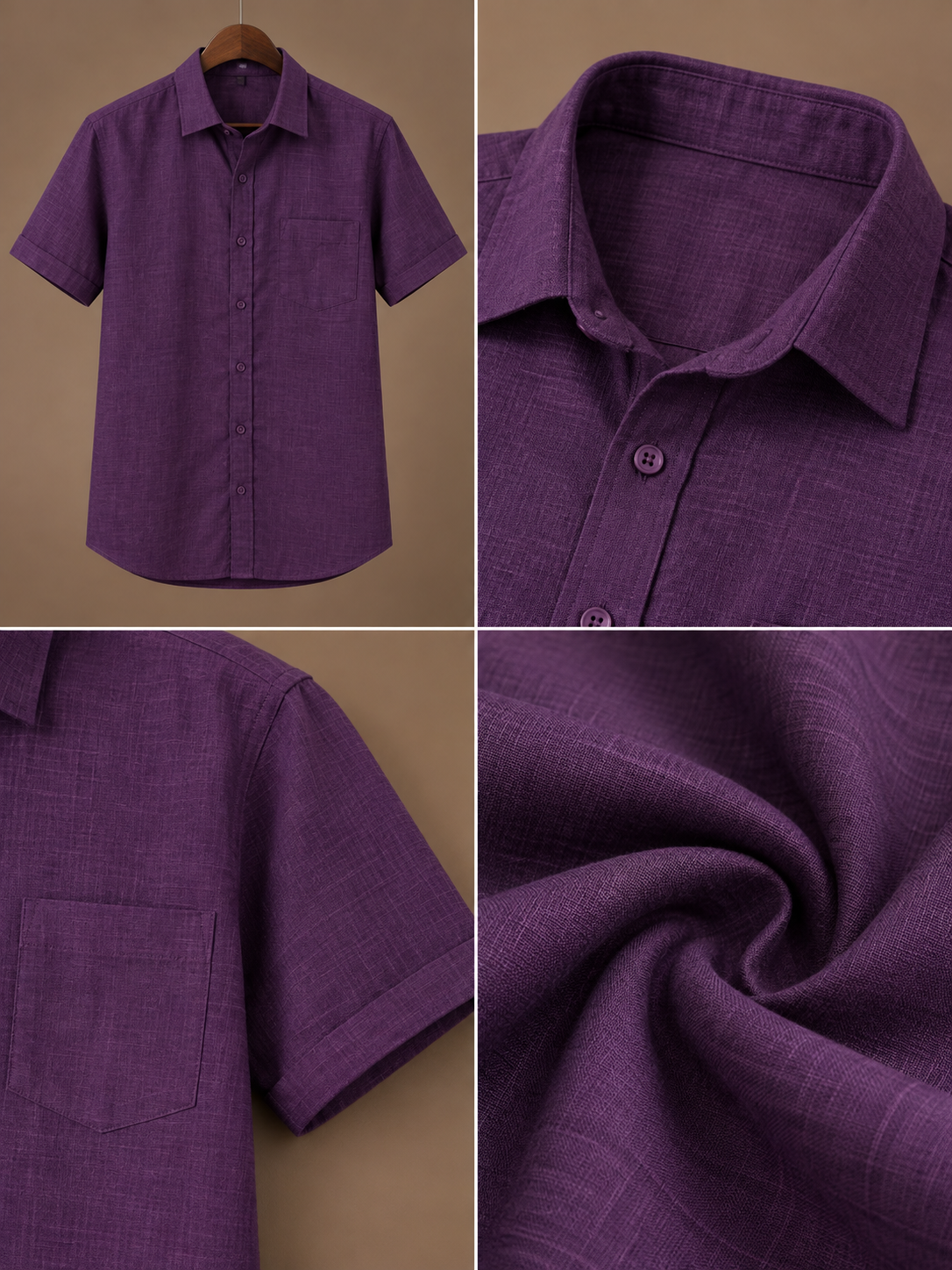 Purple Linen Half Sleeve Shirt & Pant Set