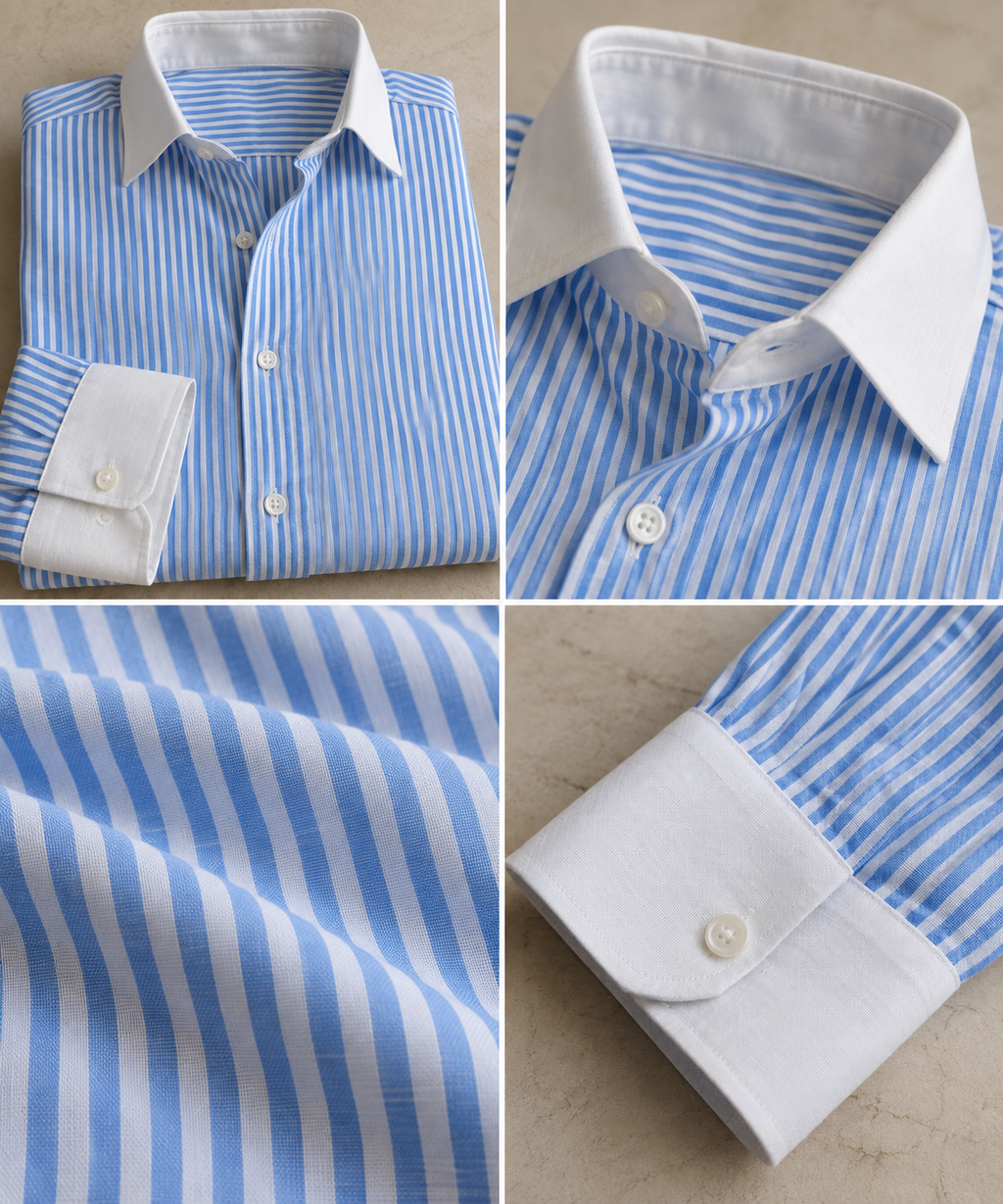 Sky Striped Shirt & White Pant Set